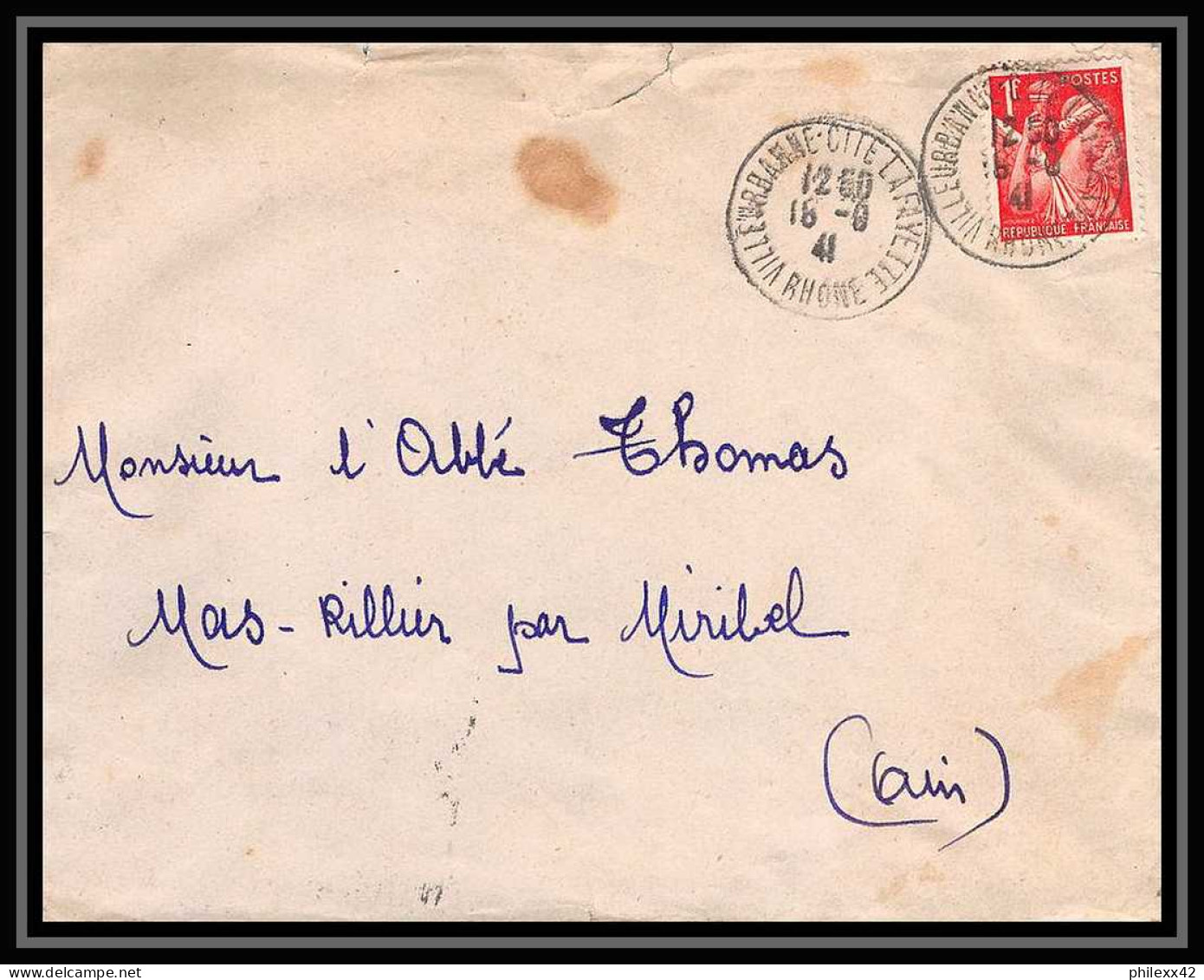 5894 TYPE Iris N° 433 1941 Rhône VILLEUBANNE CITE LAFAYETTE Pour L'Abbé Thomas Miribel Ain Lettre (cover) - 1939-44 Iris