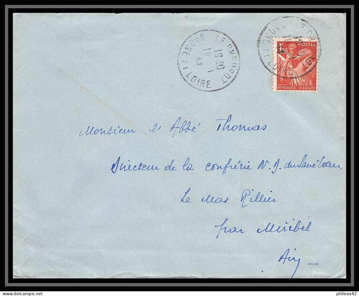 5898 TYPE Iris N° 652 1944 Saône-et-LoireLE CREUSOT Pour L'Abbé Thomas Miribel Ain Lettre (cover) - 1939-44 Iris