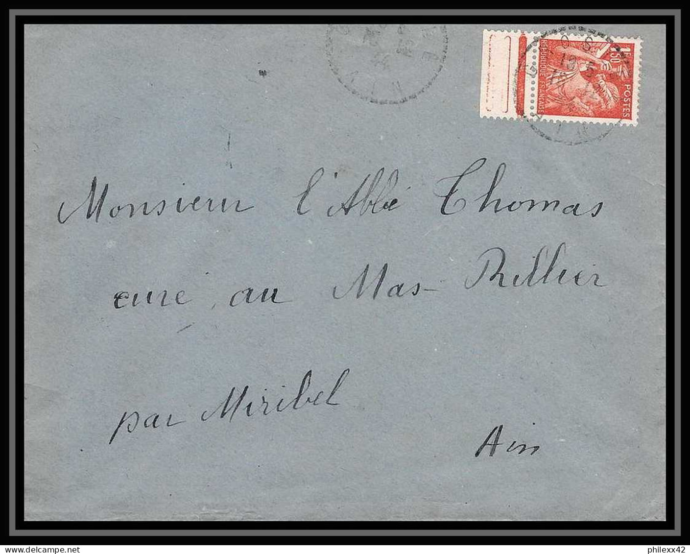 5905 TYPE Iris N° 652 1944 GROSLE BORD DE FEUILLE Cachet Perlé Pour L'Abbé Thomas Miribel Ain Lettre (cover) - 1939-44 Iris