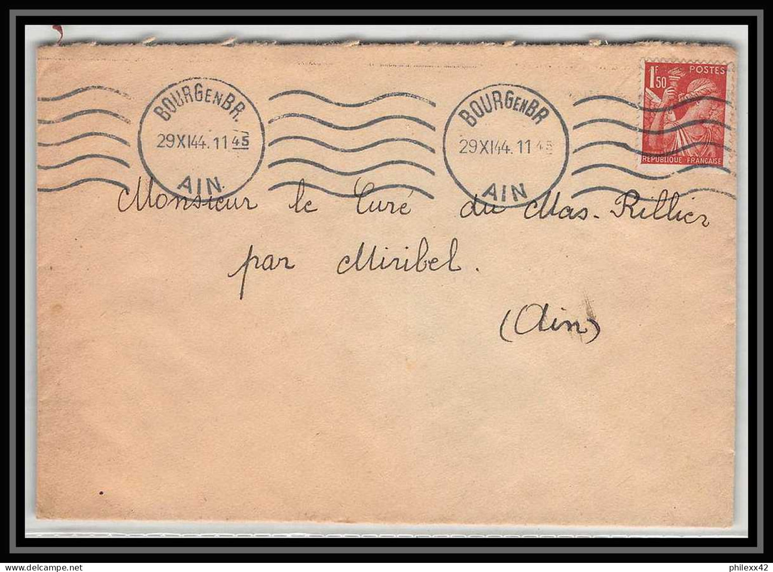 5897 TYPE Iris N° 652 1944 Bourg-en-Bresse Pour L'Abbé Thomas Miribel Ain Lettre (cover) - 1939-44 Iris