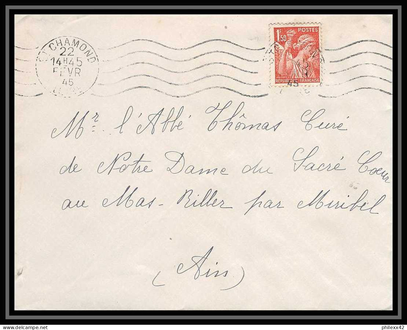 5922 TYPE Iris N° 652 1945 Loire SAinT CHAMOND Pour L'Abbé Thomas Miribel Ain Lettre (cover) - 1939-44 Iris