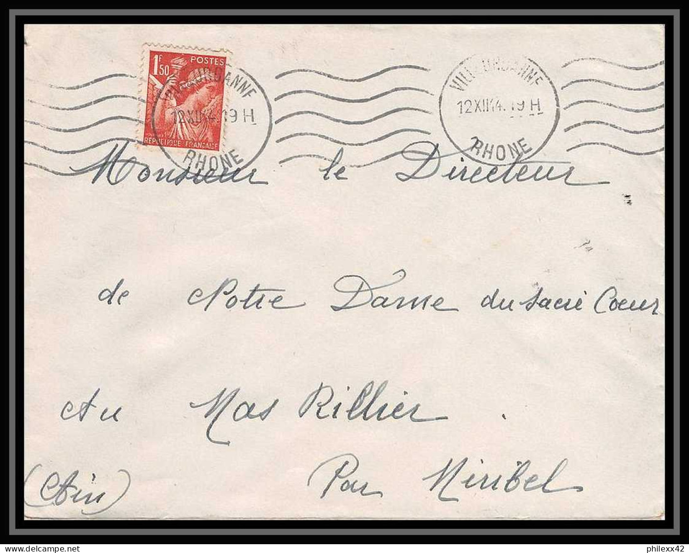 5926 TYPE Iris N° 652 1944 Rhône VILLEUBANNE Pour L'Abbé Thomas Miribel Ain Lettre (cover) - 1939-44 Iris