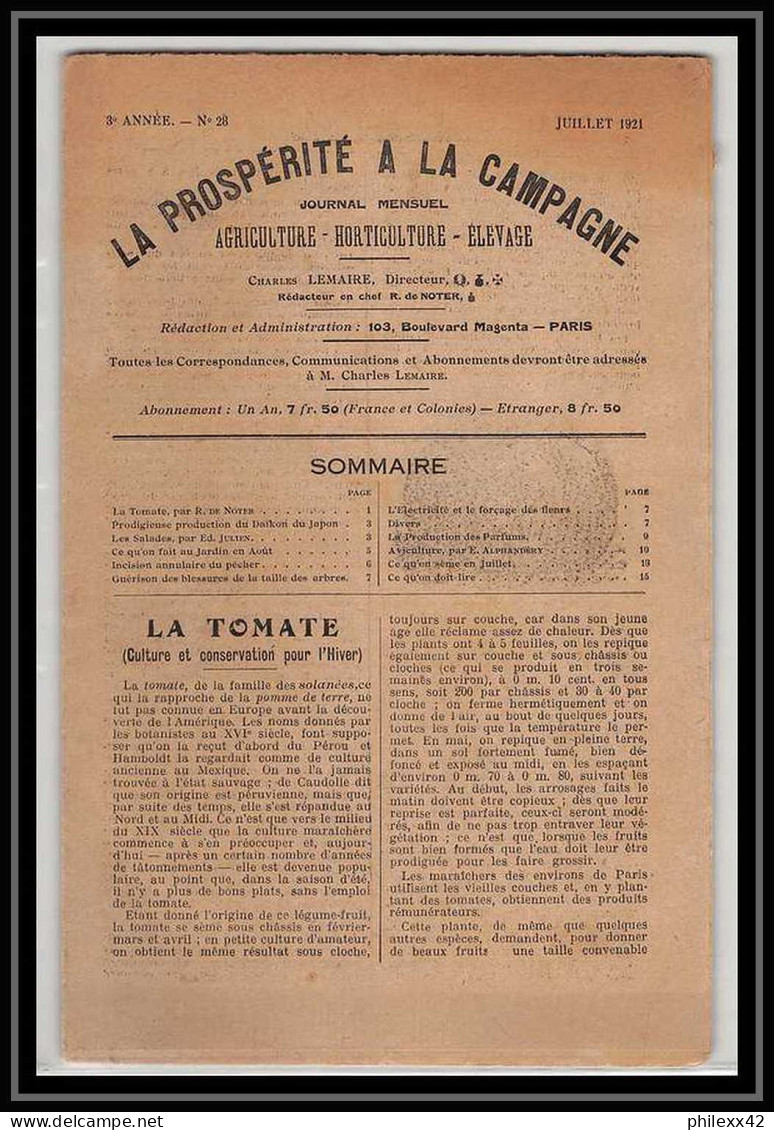 6023/ France Journal Complet La Prospérité à La Campagne 5/7/1921 Préblitéré N°108 Blanc - 1900-29 Blanc