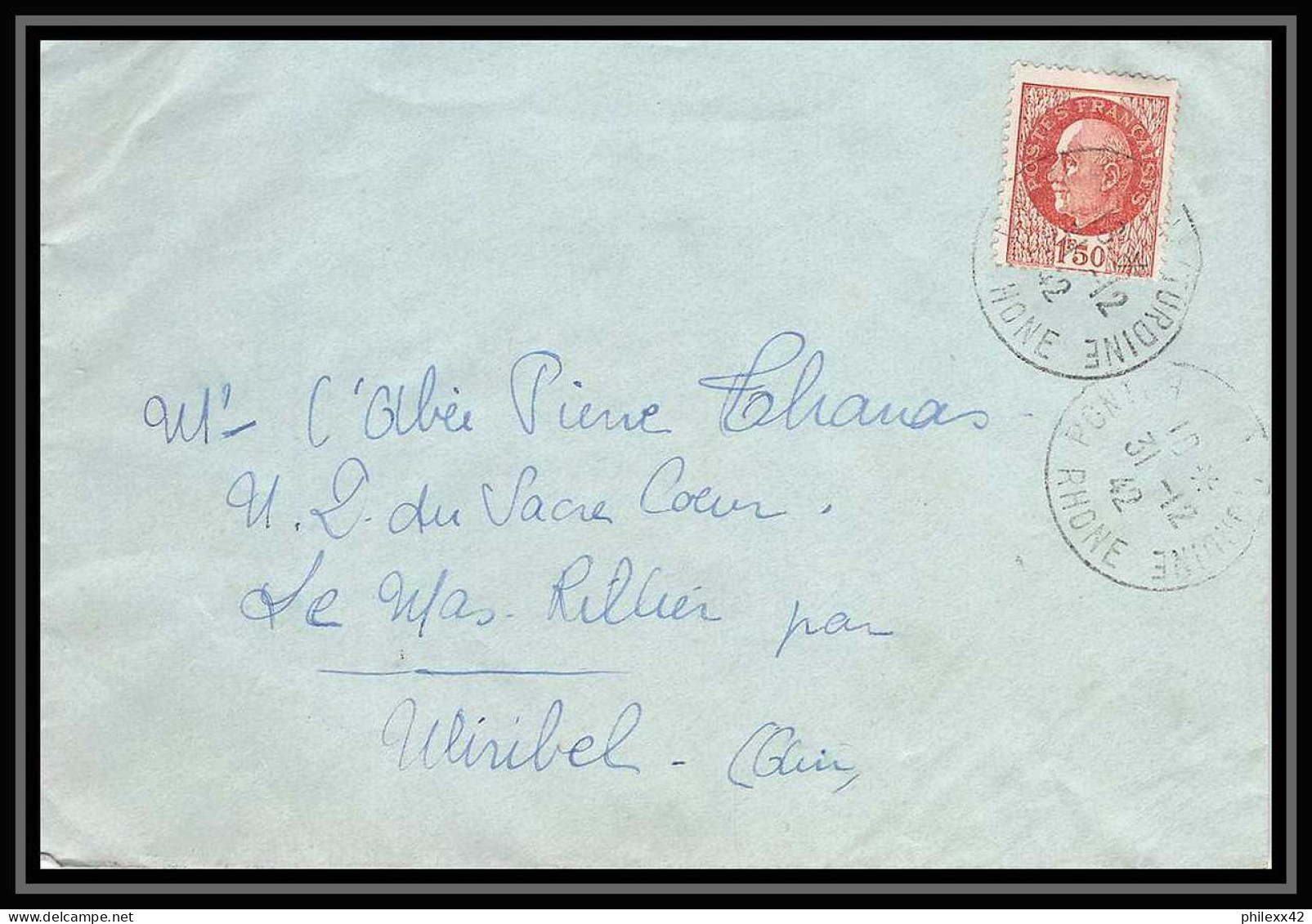 6104/ France Lettre (cover) N°517 Pétain 1942 Pontcharra-sur-Turdine Rhone Pour Miribel AIN (abbé Thomas) - 1941-42 Pétain