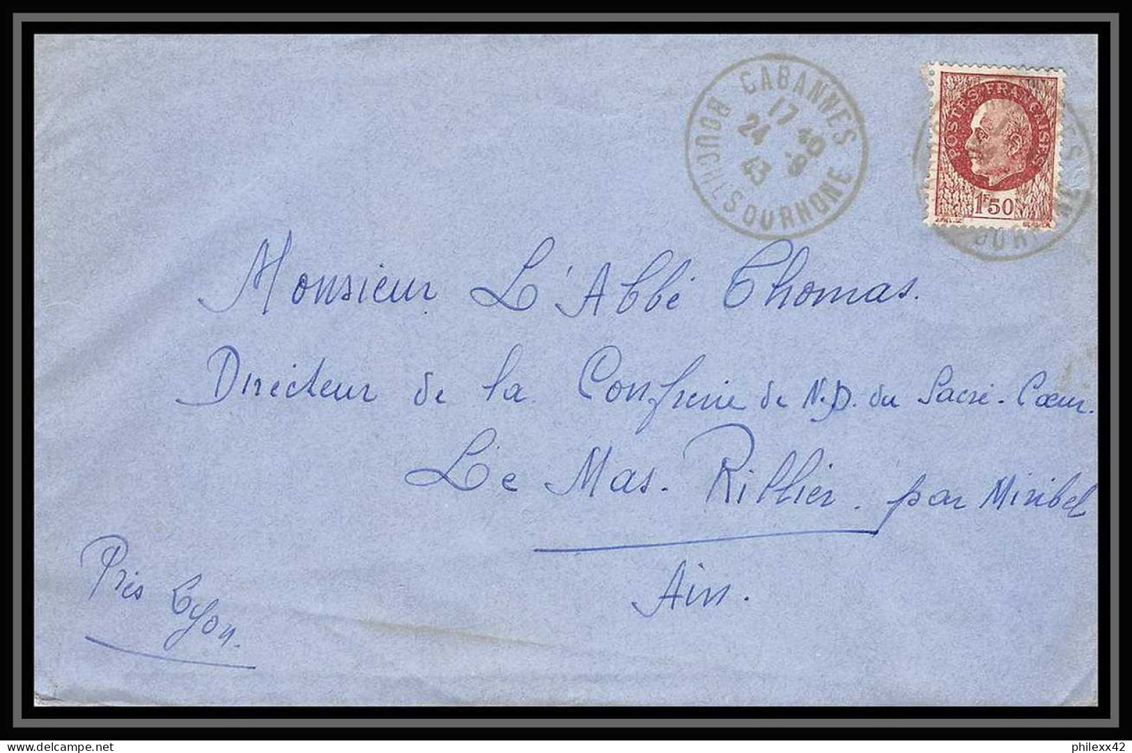 6131/ France Lettre (cover) N°517 Pétain 1943 Cabannes Bouches Du Rhone Pour Miribel AIN (abbé Thomas) - 1941-42 Pétain
