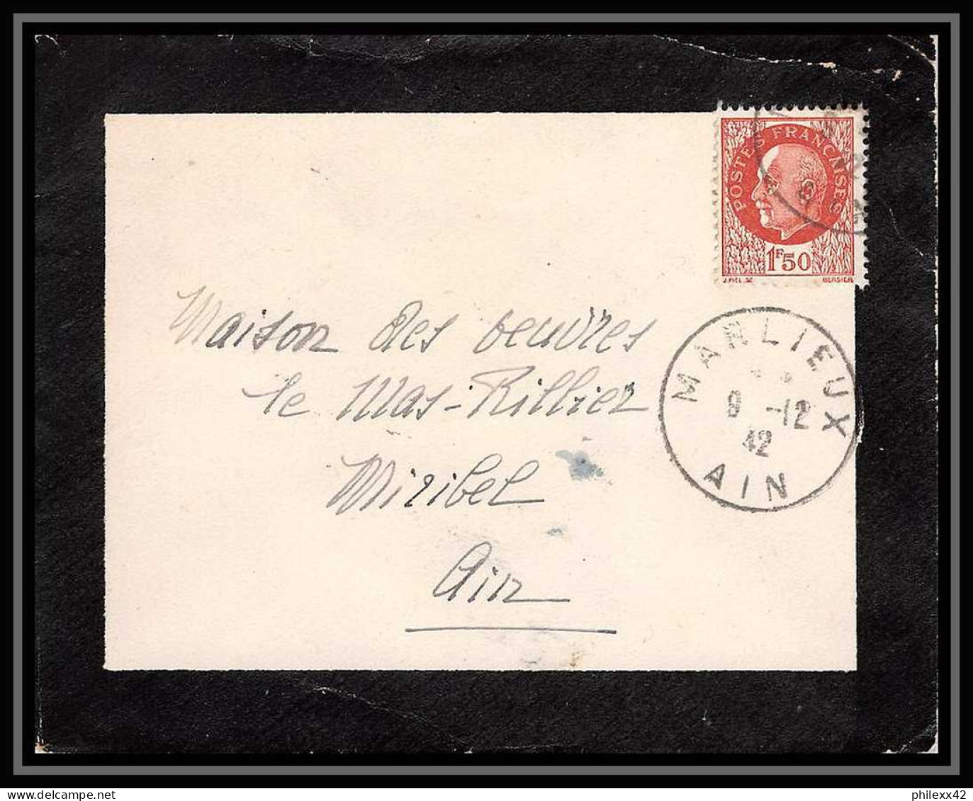 6142/ France Lettre (cover) N°517 Pétain 1942 Marlieux Ain Pour Miribel AIN (abbé Thomas) - 1941-42 Pétain