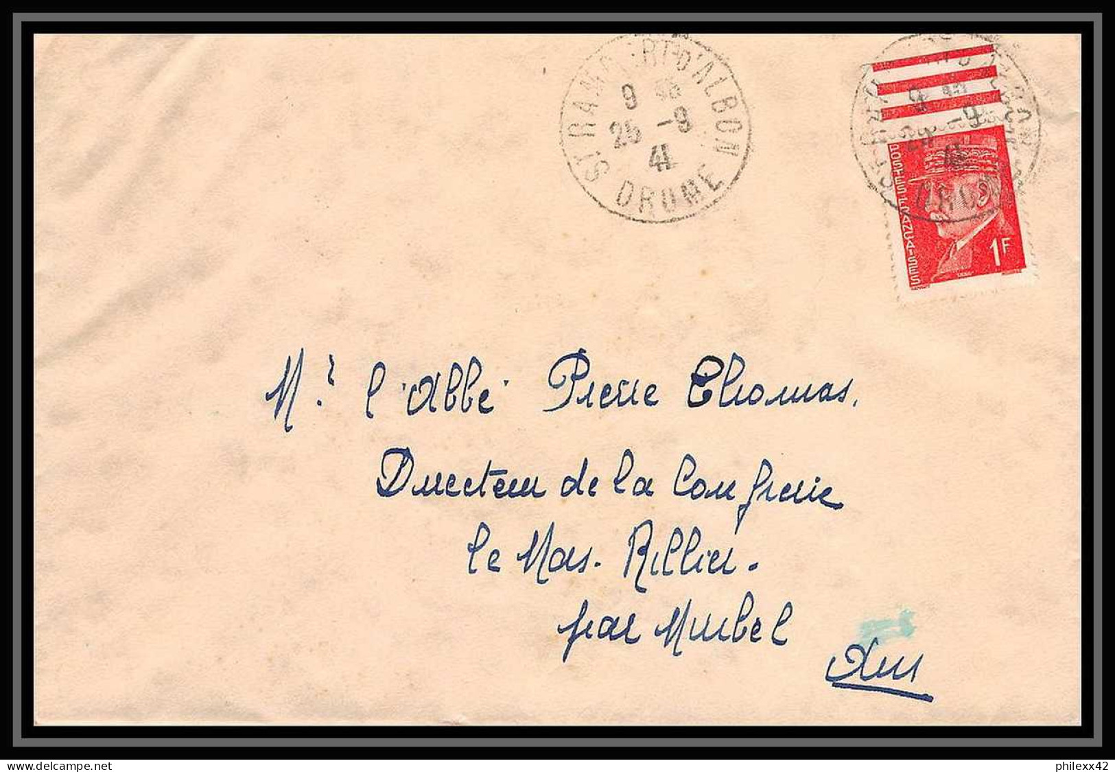 6212/ France Lettre (cover) N°514 Pétain 1941 Saint-Rambert-d'Albon Drome Pour Miribel AIN (abbé Thomas) - 1941-42 Pétain