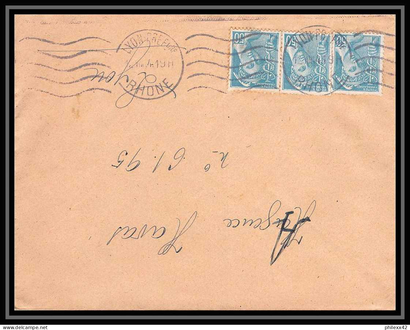 6262/ France Lettre (cover) N°549 Mercure 1944 Krag Lyon Préfecture Pour Miribel AIN (abbé Thomas) - 1938-42 Mercurio