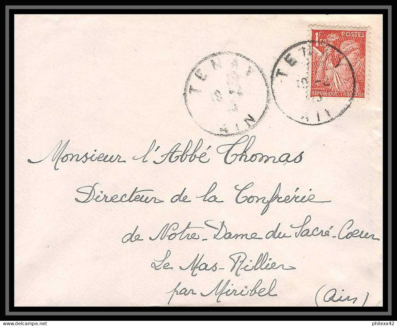 6274/ France Lettre (cover) N°652 Iris 1945 Ternay Pour Miribel AIN (abbé Thomas) - 1939-44 Iris