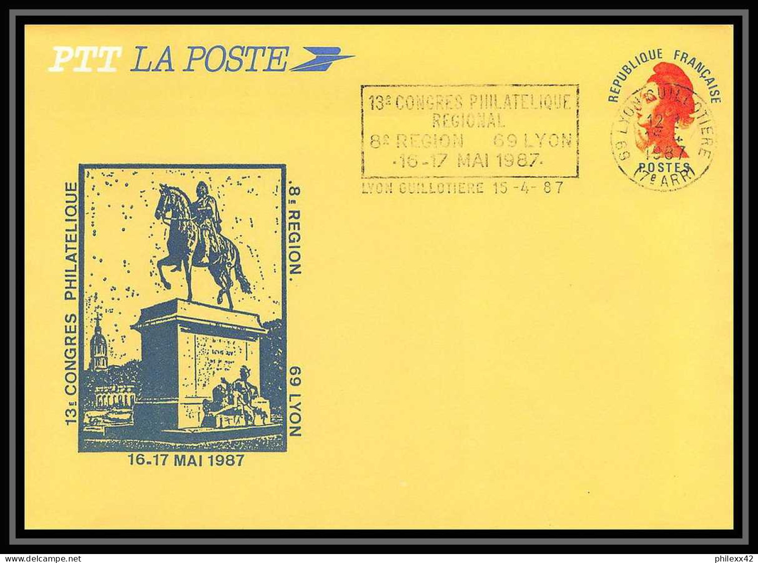 6503/ France Lettre (cover) Entier Postal (Stamped Stationery) Enveloppe Congrès De Lyon 1987 - Buste Ristampe (ante 1955)