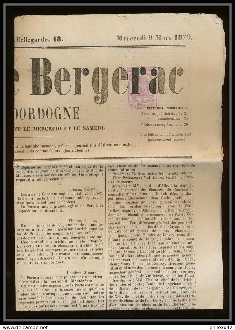 6670/ France Timbre Pour Journaux Sur Journal Complet L'écho Des Vallées 1870 Newspaper N°9 Ttb - Newspapers