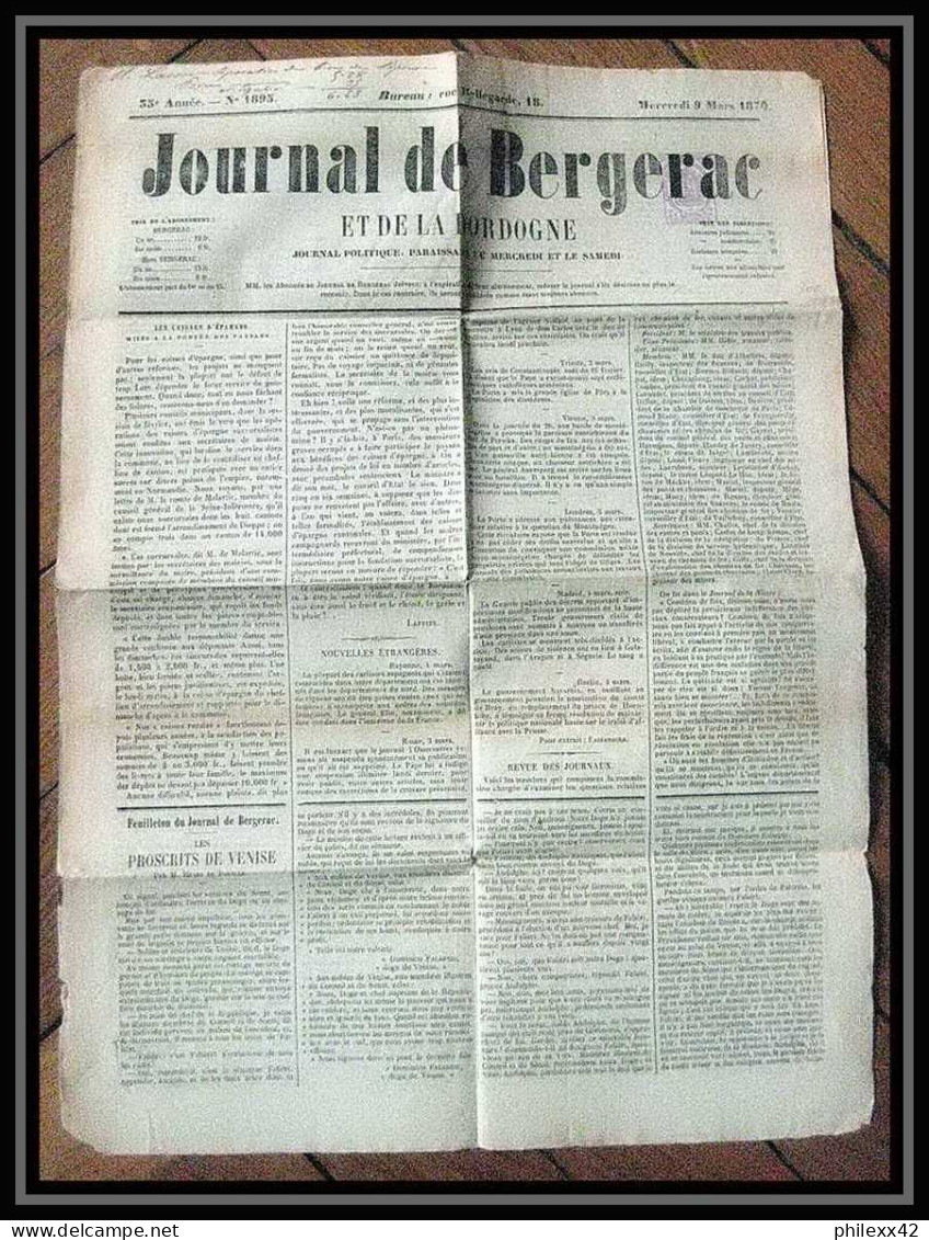 6670/ France Timbre Pour Journaux Sur Journal Complet L'écho Des Vallées 1870 Newspaper N°9 Ttb - Journaux