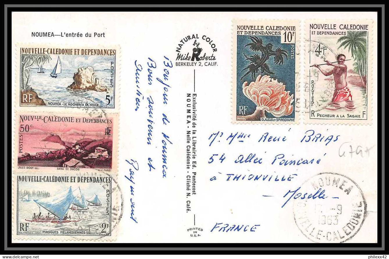 6795 Nouvelle-Caledonie Affranchissement Compose 1963 Carte Postale (postcard) Noumea Thionville - Cartas & Documentos