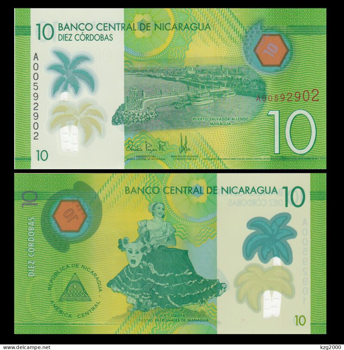 Nicaragua  2014 Plastic Banknotes Paper Money 10 Cordobas Polymer  UNC 1Pcs Banknote - Nicaragua