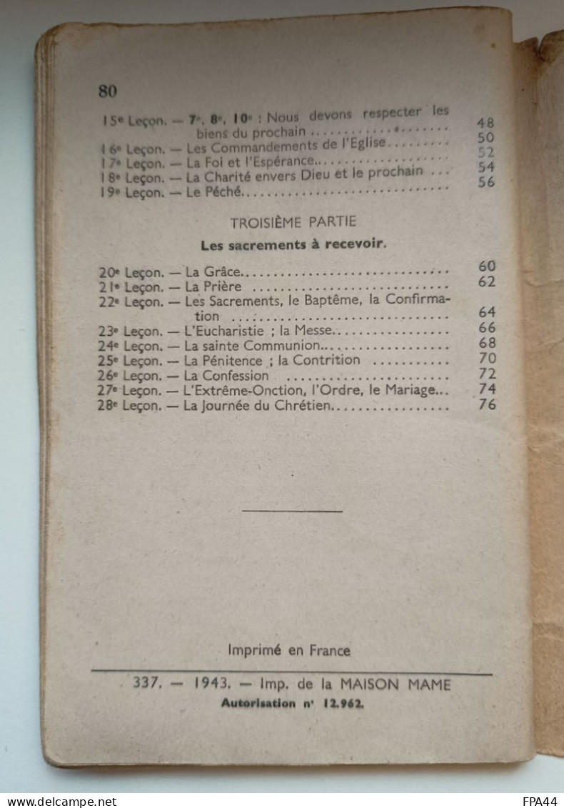 Livret Petit Cathéchisme Diocèse de Poitiers Imprimé par Ordre de MGR l'Evêque  1943