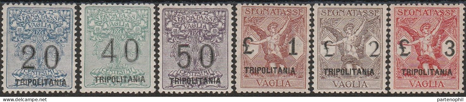 337 - Tripolitania 1924 - Segnatasse Per Vaglia - La Serie Ottimamente Centrata N. 1/6. Cert. Chiavarello. Cat. € 13000, - Tripolitania