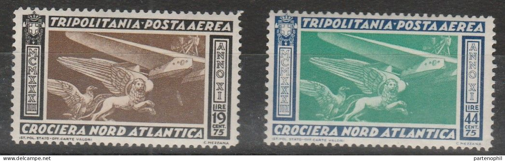 334 - Tripolitania 1933 - Posta Aerea - Crociera Balbo N. 28/29. Cat. € 175,00.MNH - Tripolitania