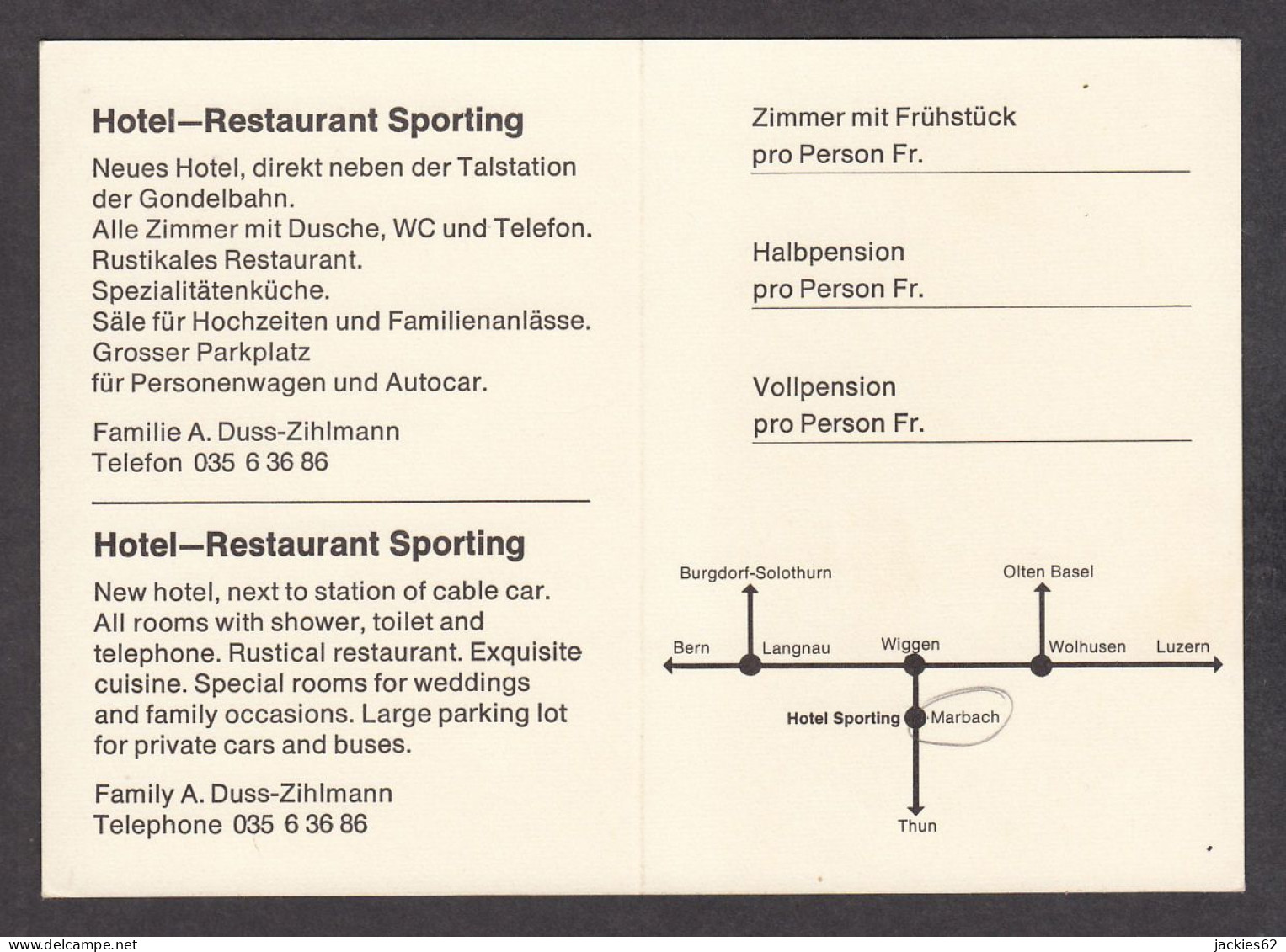 109777/ ESCHOLZMATT-MARBACH, Hotel-Restaurant *Sporting*, Marbach - Escholzmatt