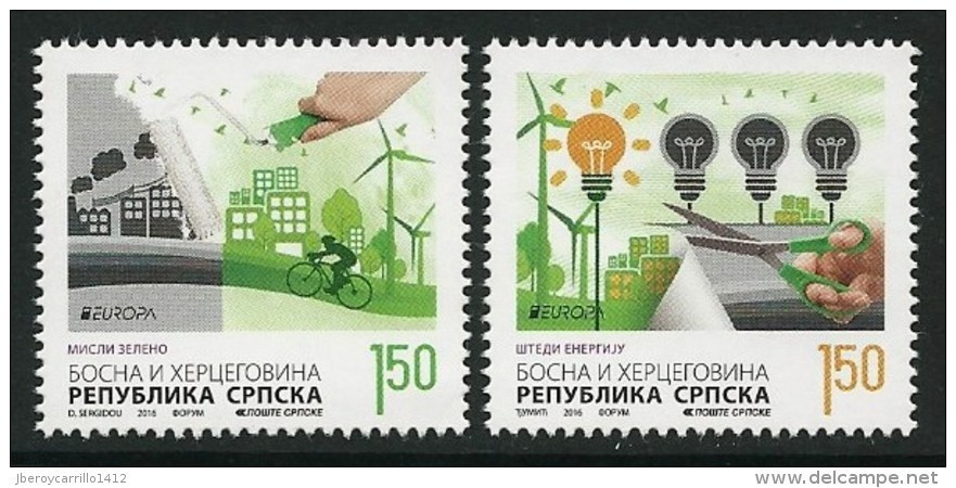 BOSNIA HERZEGOVINA SERBIA/ SRPSKA REP.- EUROPA 2016 -TEMA "ECOLOGIA -EL PENSAMIENTO VERDE -THINK GREEN".- SERIE De 2 V. - 2016