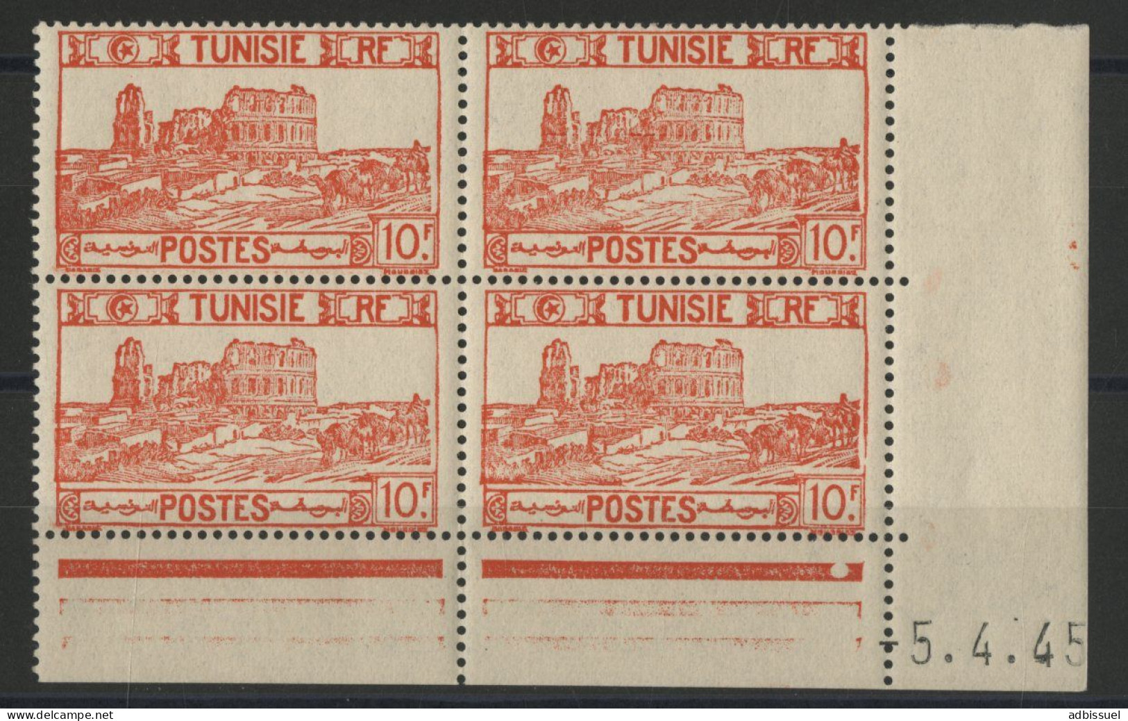 TUNISIE N° 291 Bloc Avec Coin Daté Du 5/4/45 Neuf ** Sans Charnière (MNH) TB - Ongebruikt