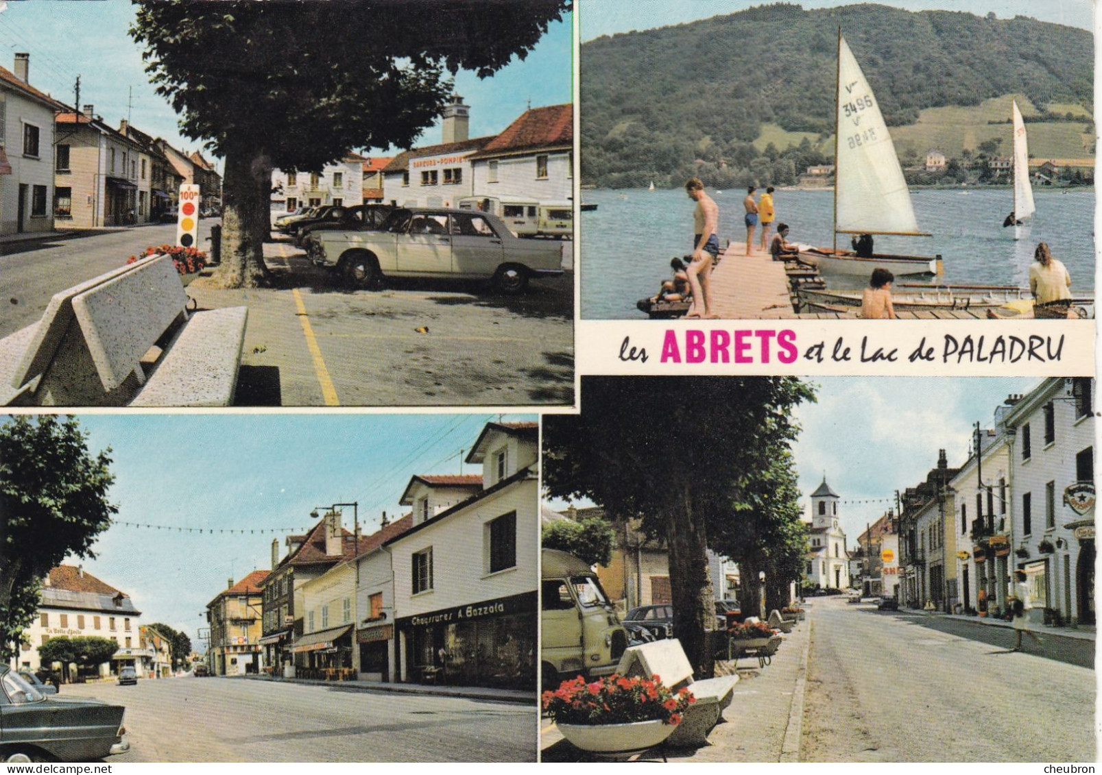 38. LES ABRETS. CPSM.   MULTIVUES. 4 VUES:  " LES ABRETS  ET LE LAC DE PALADRU". ANNEE 1964 + TEXTE - Les Abrets