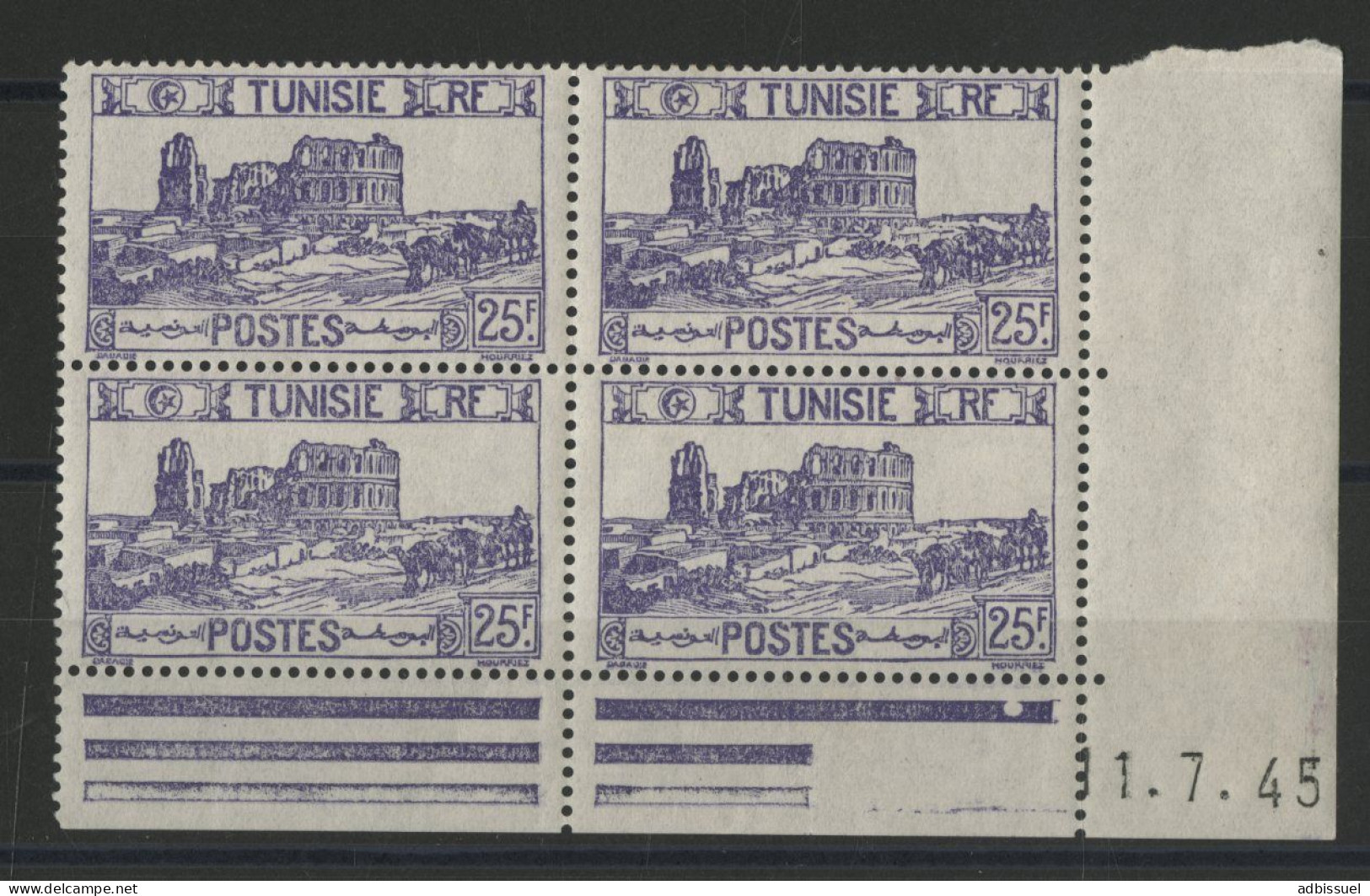 TUNISIE N° 295 Bloc Avec Coin Daté Du 11/7/45 Neuf ** Sans Charnière (MNH) TB - Unused Stamps