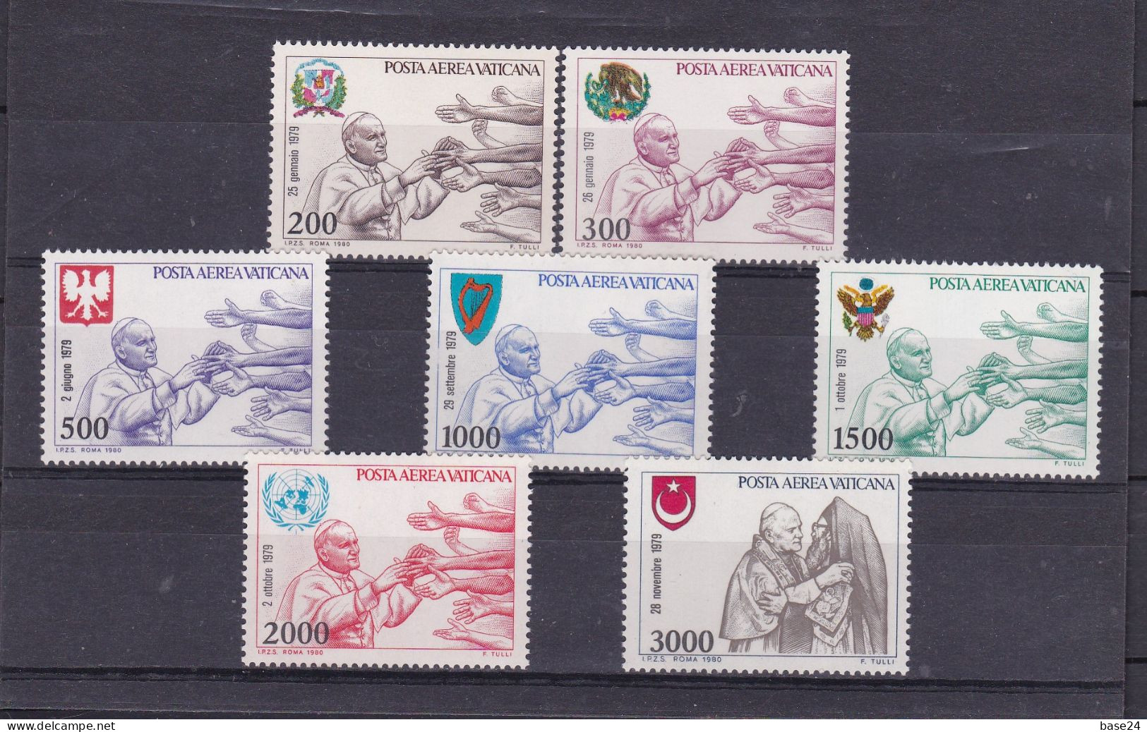 1980 Vaticano Vatican VIAGGI DEL PAPA  JOURNEYS OF THE POPE Serie Aerea Di 7 Valori MNH** - Unused Stamps