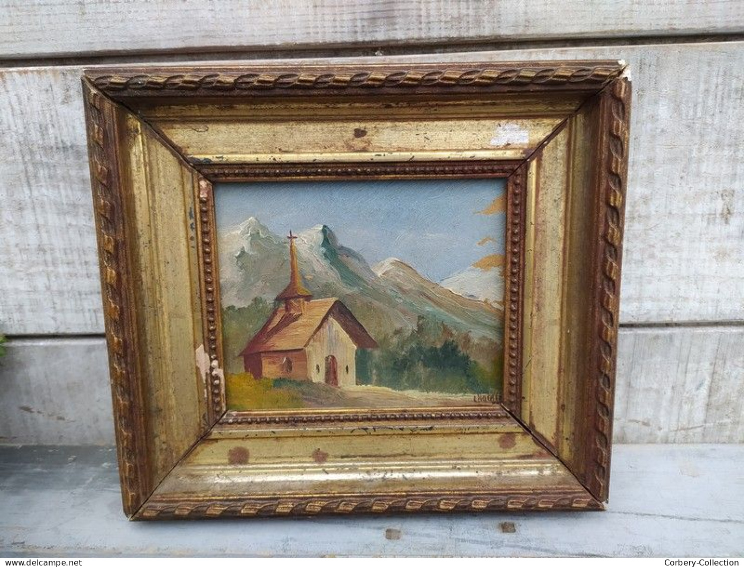 Ancien Petit Tableau Paysage De Montagne Signé Peintre à Identifier - Olieverf