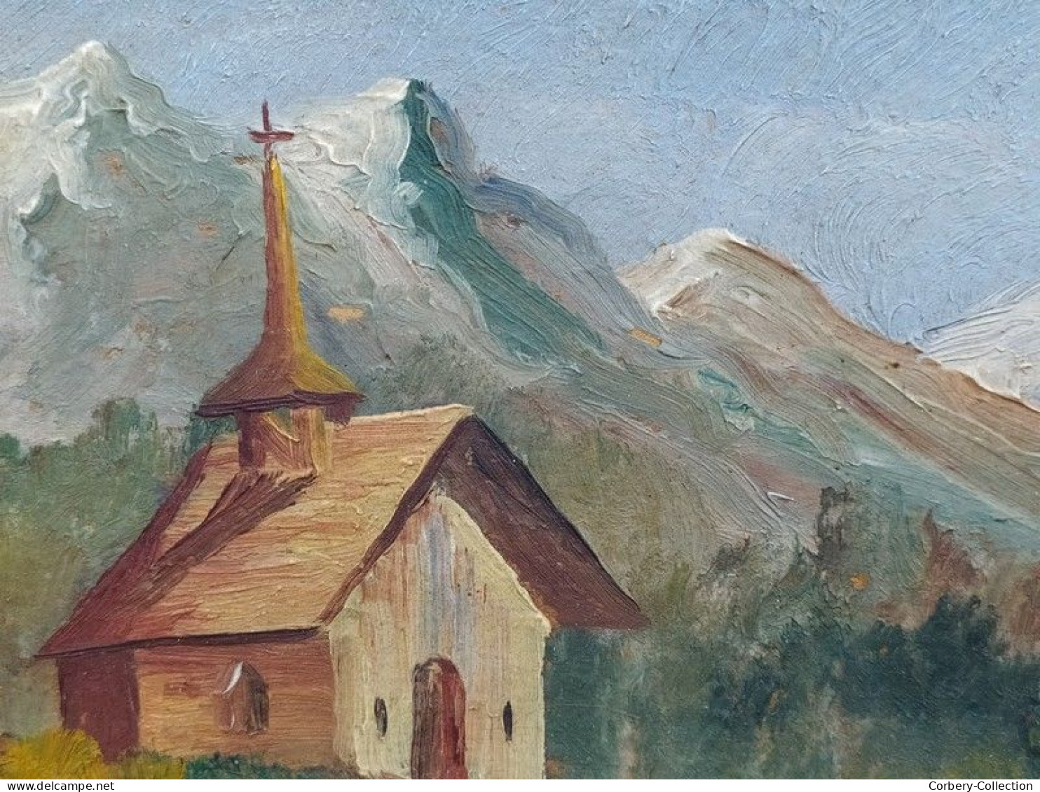 Ancien Petit Tableau Paysage de Montagne Signé Peintre à identifier