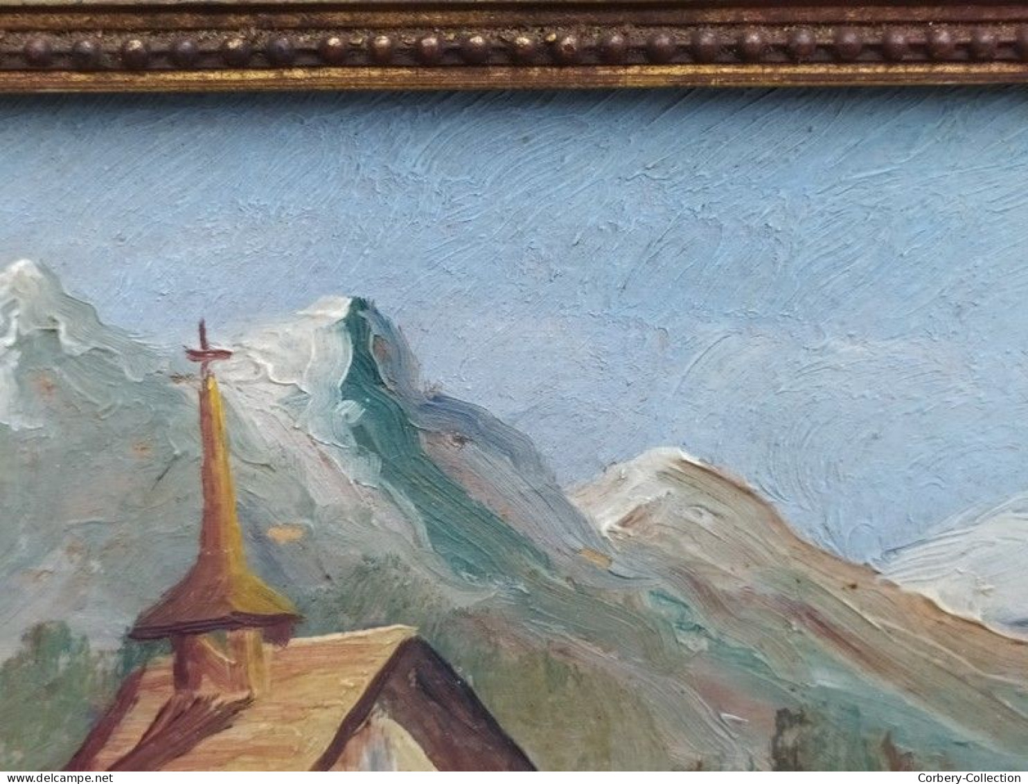 Ancien Petit Tableau Paysage de Montagne Signé Peintre à identifier