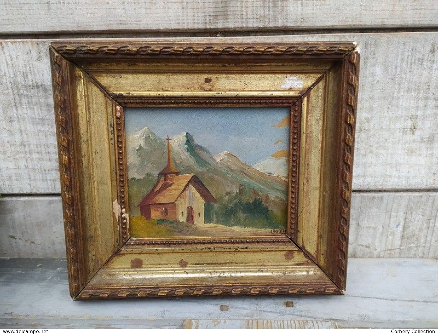 Ancien Petit Tableau Paysage de Montagne Signé Peintre à identifier