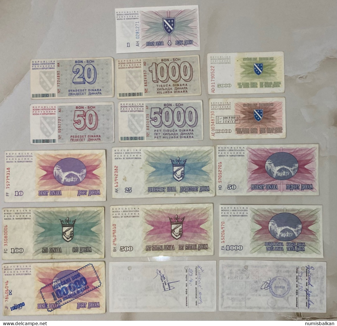 Lot Of 16 Different Bosnian Banknotes - Bosnia Erzegovina