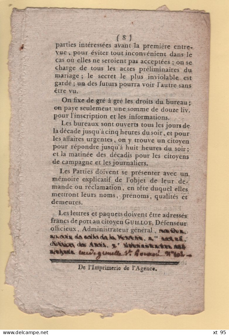 Agence Et Correspondance Expeditive - Changement De Domicile - 8 Pages - 1701-1800: Vorläufer XVIII