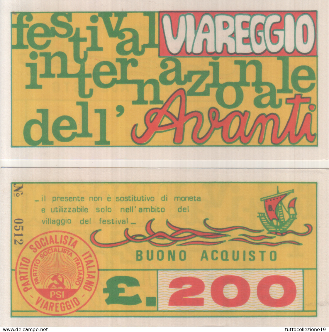 LOTTO DI N.4 BUONI D'ACQUISTO SERIE N. 0512 DEL PARTITO SOCIALISTA A VIAREGGIO - [10] Assegni E Miniassegni