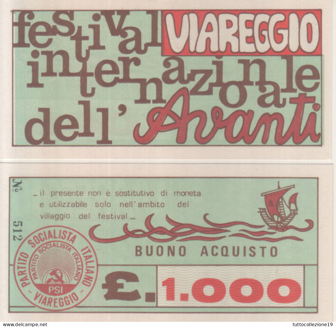 LOTTO DI N.4 BUONI D'ACQUISTO SERIE N. 0512 DEL PARTITO SOCIALISTA A VIAREGGIO - [10] Scheck Und Mini-Scheck