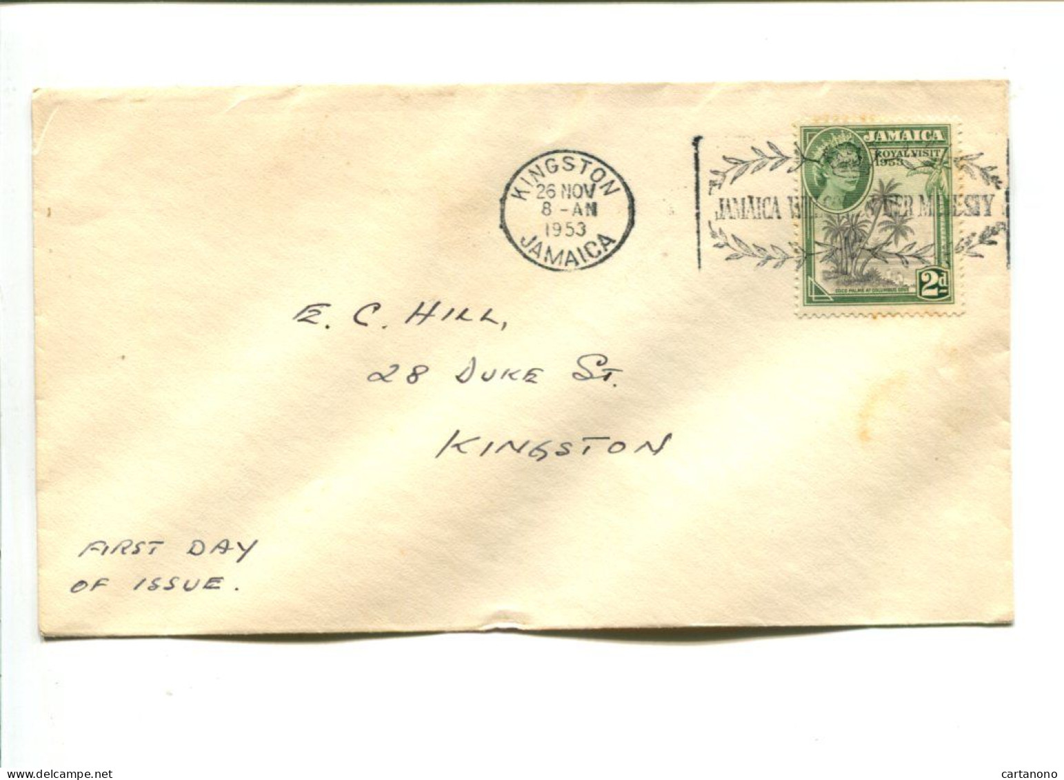 JAMAIQUE Elisabeth II - Affranchissement Sur Lettre FDC Visite Royale - Giamaica (...-1961)