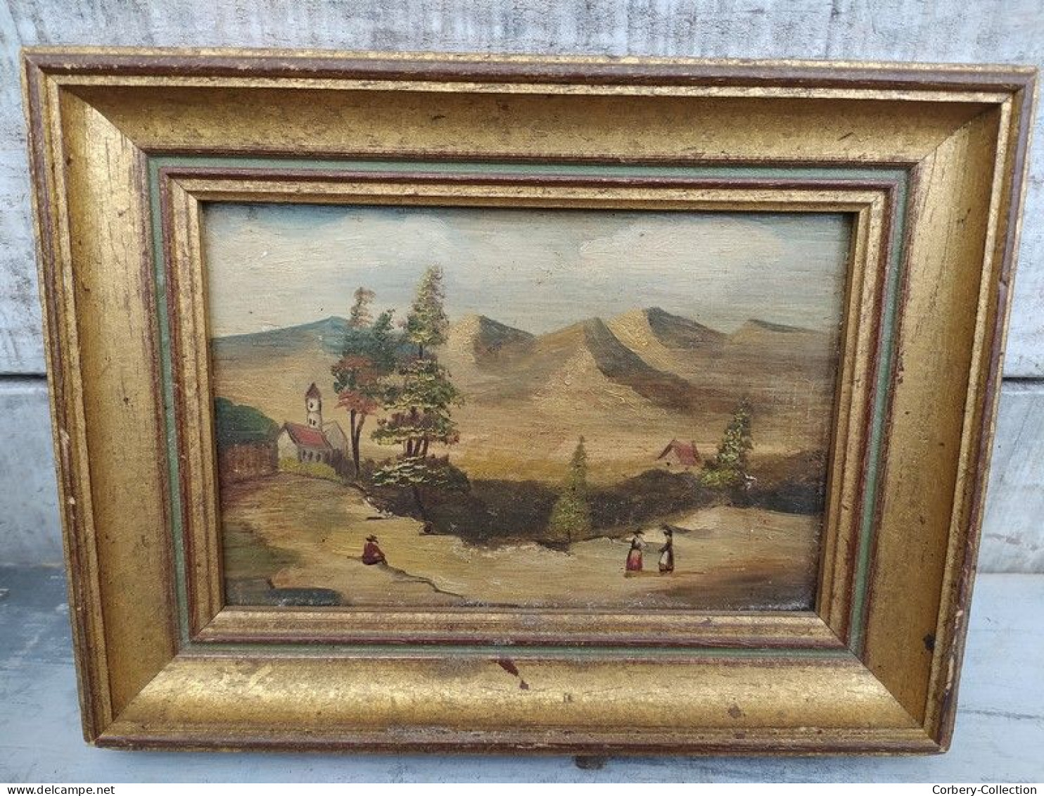 Ancien Petit Tableau Peint Sur Bois XIXème Montagne - Oleo