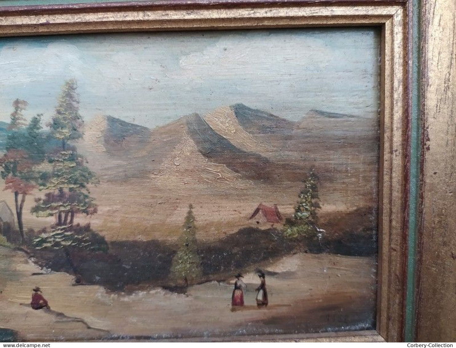 Ancien Petit Tableau Peint Sur Bois XIXème Montagne - Oleo