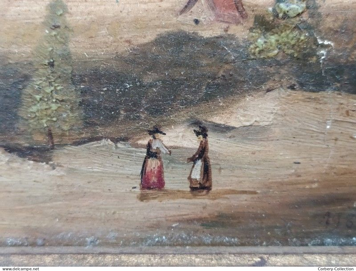 Ancien Petit Tableau Peint Sur Bois XIXème Montagne - Olii