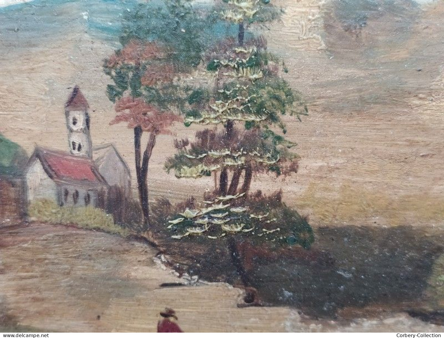 Ancien Petit Tableau Peint sur Bois XIXème Montagne