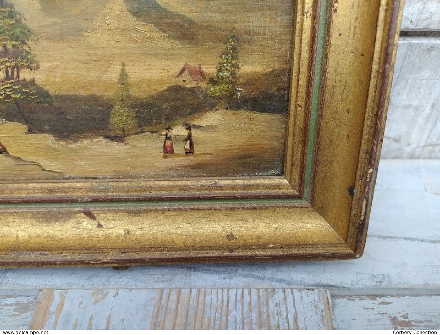 Ancien Petit Tableau Peint sur Bois XIXème Montagne