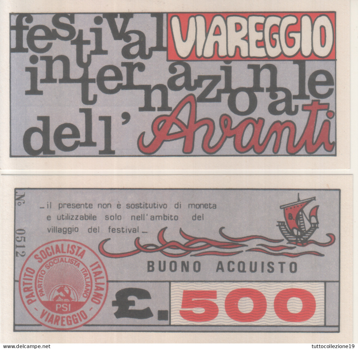 LOTTO DI N.4 BUONI D'ACQUISTO SERIE N. 0512 DEL PARTITO SOCIALISTA A VIAREGGIO - Viareggio