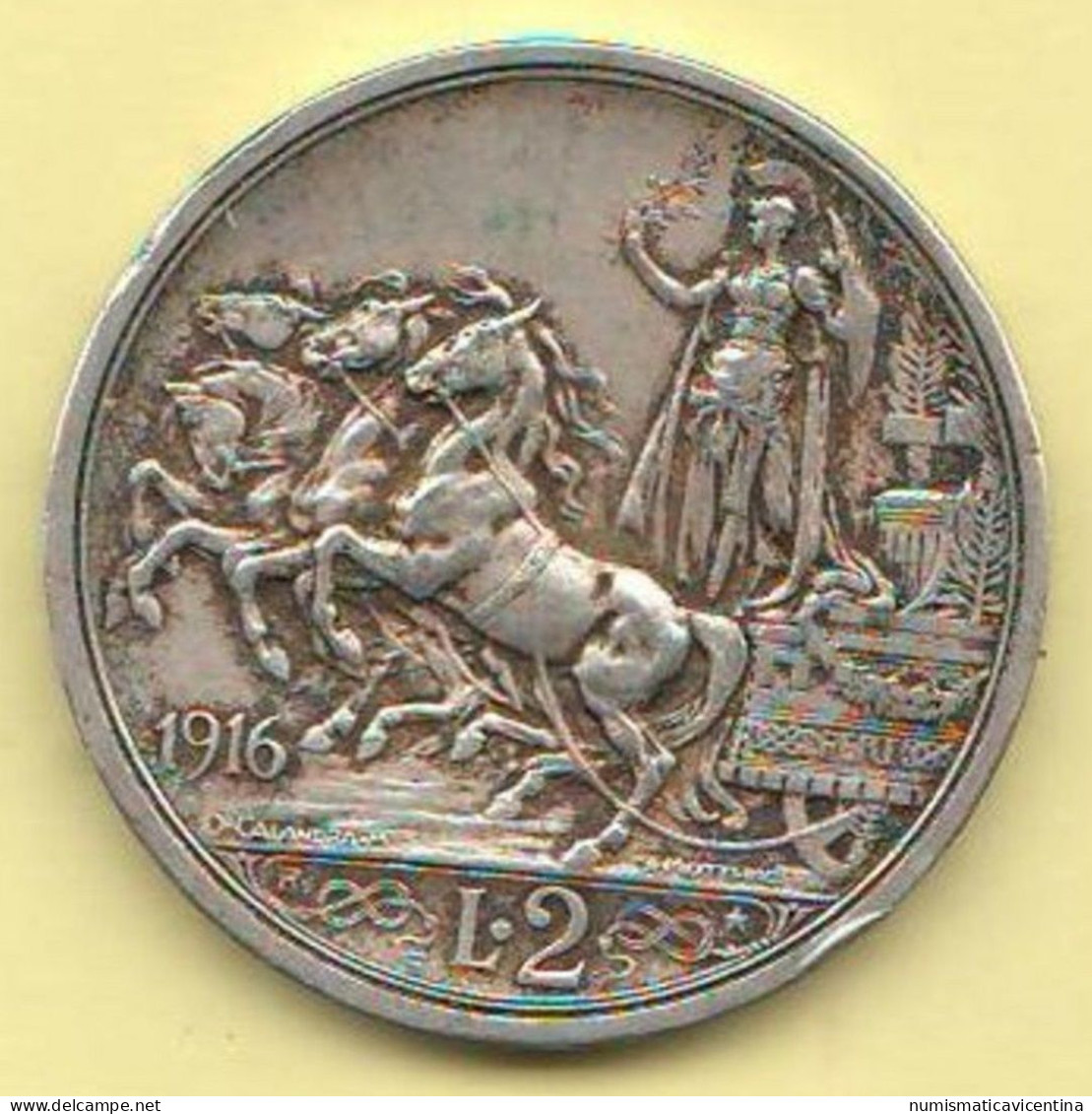 Italia 2 Lire 1916 Vittorio Emanuele III° Italy Italie Silver Coin Quadriga Briosa - 1900-1946 : Victor Emmanuel III & Umberto II