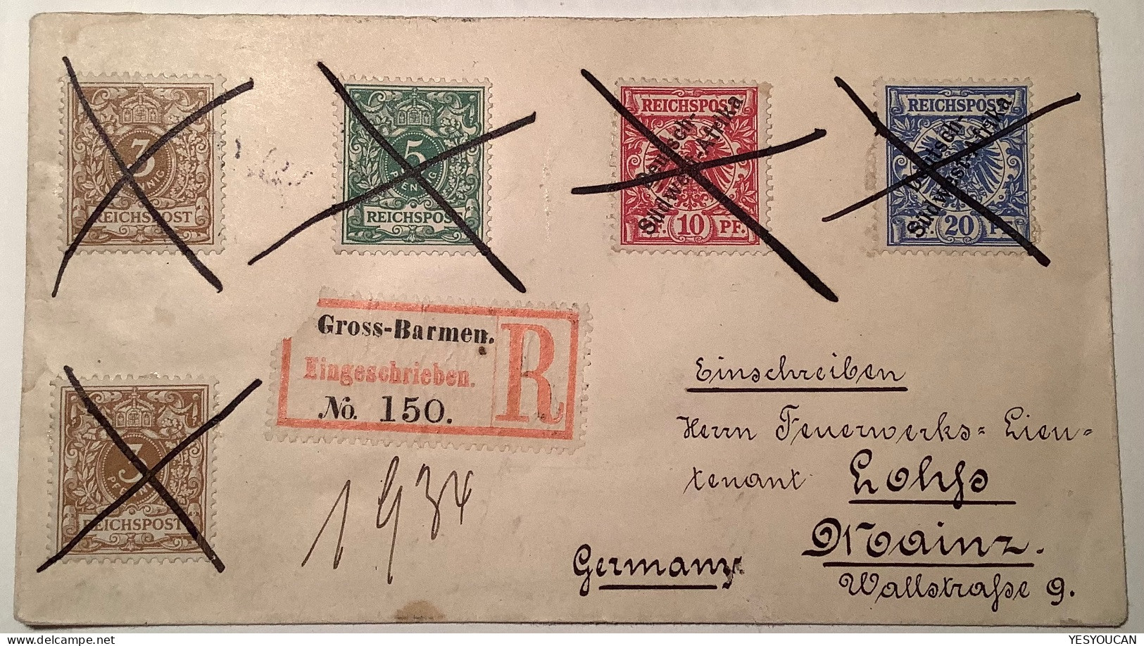 DSWA 1899 Seltene Handschr. Entwertung  Von GROSS-BARMEN R-Brief Mitläufer+Erste Ausgabe Gepr BPP (cover SWA - Deutsch-Südwestafrika