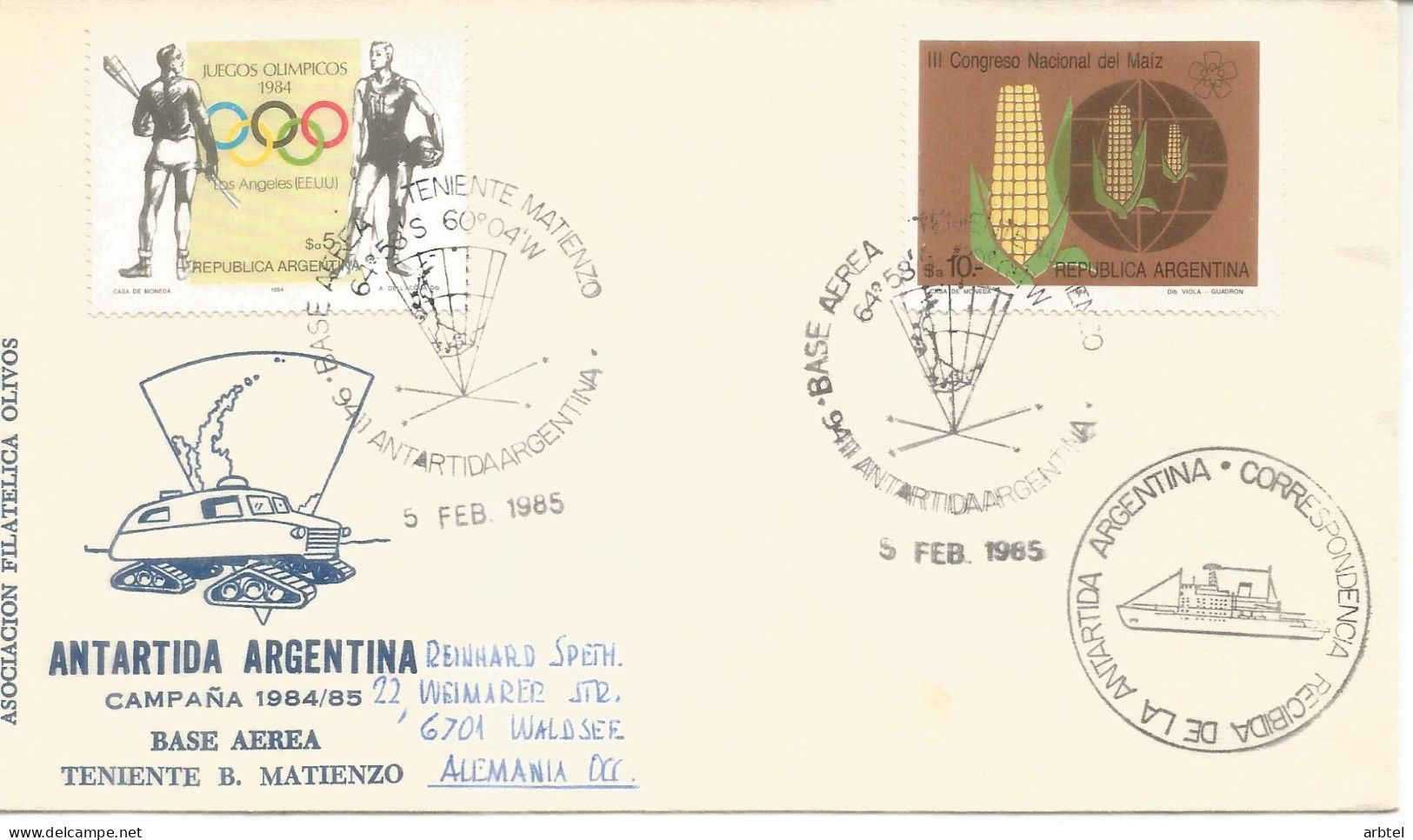 ARGENTINA ANTARTICA ANTARCTIC CC 1952 BASE MATIENZO 1985 - Bases Antarctiques