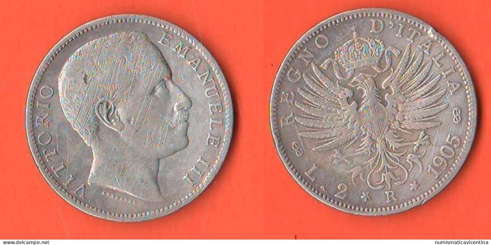 Italia Regno 2 Lire 1905 Aquila Araldica Italy Italie Vittorio Emanuele III° Silver Coin - 1900-1946 : Victor Emmanuel III & Umberto II