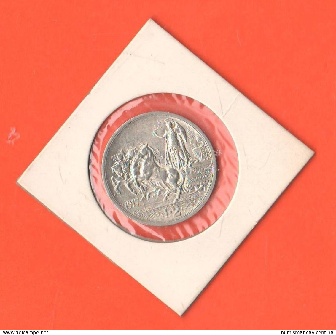 Italia Regno 2 Lire 1917 Quadriga Briosa Italie Italy King Vittorio Emanuele III° Silver Coin Rare Date - 1900-1946 : Victor Emmanuel III & Umberto II