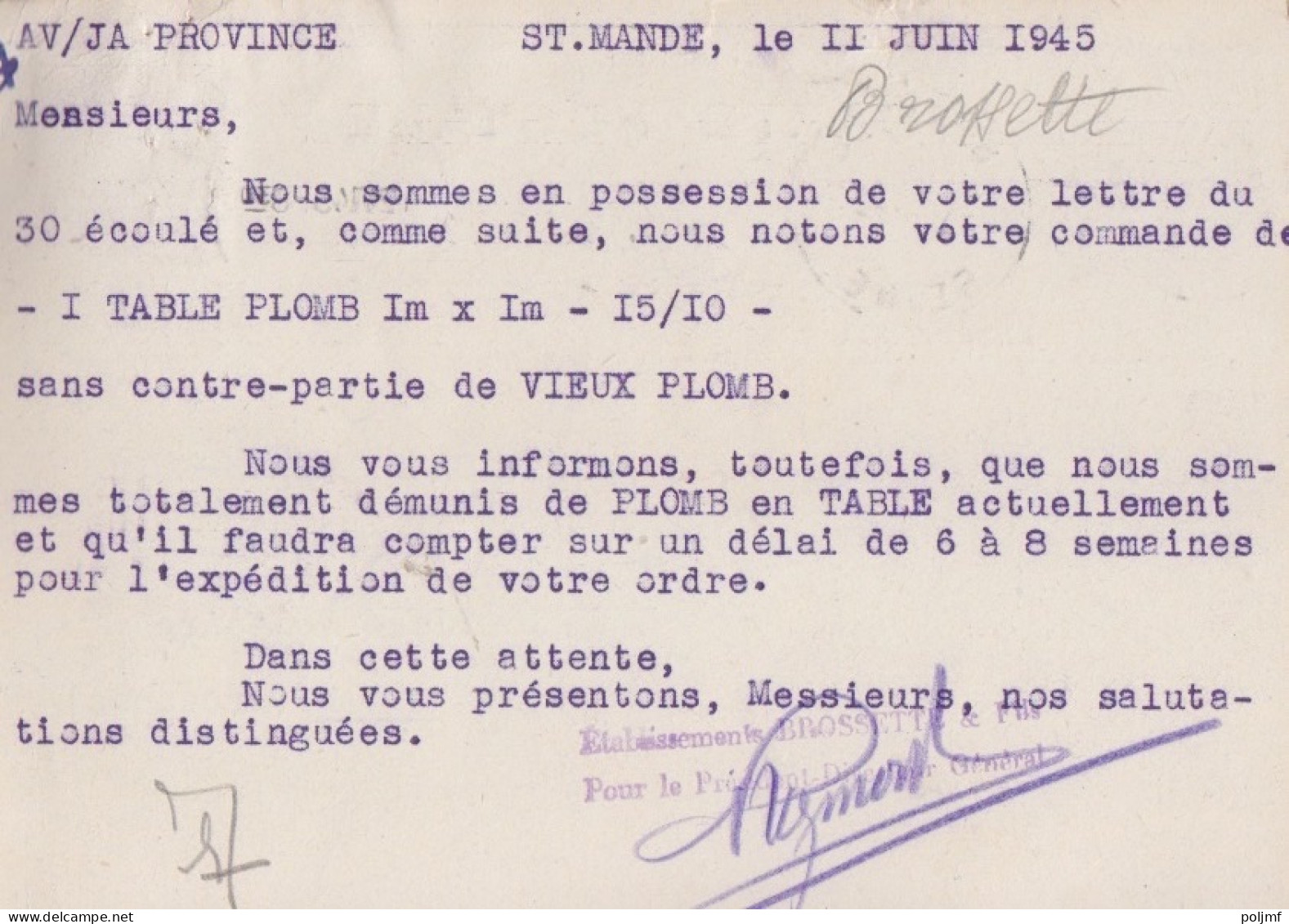 CP (Brossette Et Fils) Obl. Krag St Mandé Le 12 VI 45 Sur 1f50 Dulac Rose N° 691 (Tarif Du 1/3/45) - 1944-45 Marianne Of Dulac