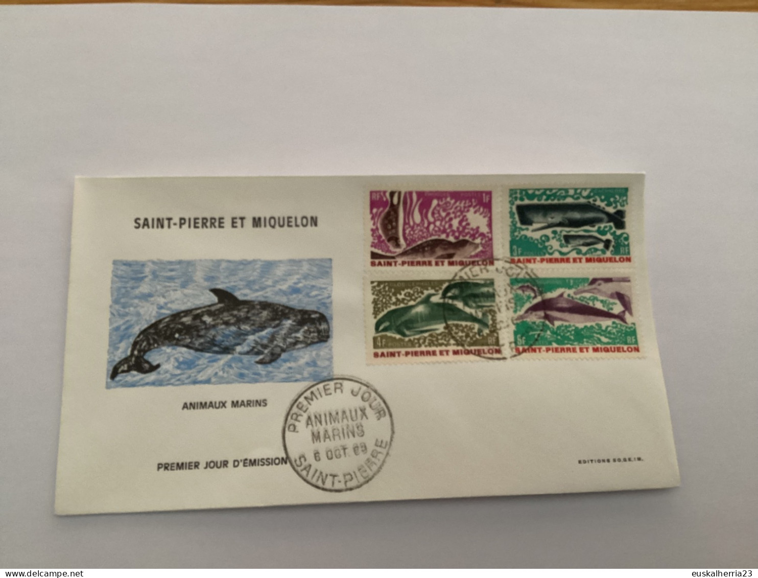 Enveloppe 1er Jour Animaux Marins 1969 Saint-pierre Et Miquelon - FDC