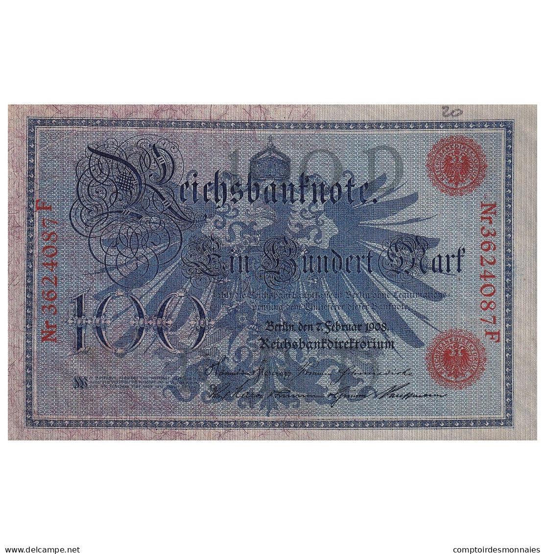 Allemagne, 100 Mark, 1908, 1908-02-07, KM:33a, SPL - 100 Mark